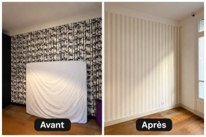 Photo de galerie - Remplacement du papier peint pour un rendu plus lumineux et moderne.