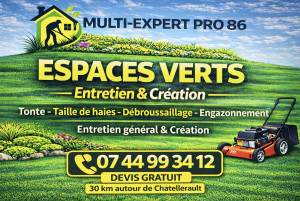Photo de galerie - ? Multi-Expert Pro 86 vous accompagne pour tous vos travaux d'espaces verts à Châtellerault et dans un rayon de 30 km. entretien de jardin. Devis gratuit, travail soigné et intervention rapide. Contactez-nous au 07 44 99 34 12.