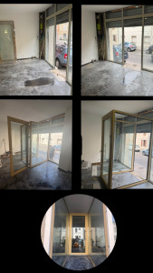 Photo de galerie - Pose d'un sas d'entrée en aluminium pose de la porte d'entrée et de vitrine 