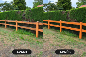 Photo de galerie - Nettoyage de clôture béton avec produit 