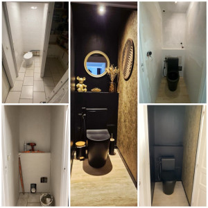 Photo de galerie - Dépose repose d’un toilette , dépose carrelage + repose placo avec création d’un déport . Et pose de parquet et peinture et tapisserie .