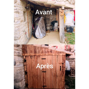 Photo de galerie - Réalisation d'une porte en bois pour petit abris.
