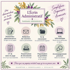 Photo de galerie - Les services proposés : démarches, courriers, classement, CV, numérique et accompagnement administratif.