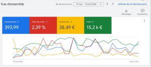 Photo de galerie - Campagne Google Ads pilotée pour un client : baisse du coût par lead et hausse des demandes de devis