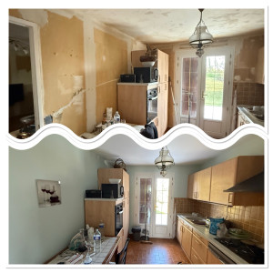 Photo de galerie - Avant/après cuisine Detapissage, pose de toile , ratissage plafond et peinture 