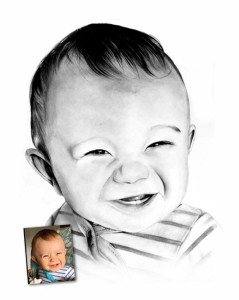 Photo de galerie -  Portrait de bébé dessiné au crayon