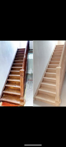 Photo de galerie - Aérogommage d'un escalier - Résultat avant/après 