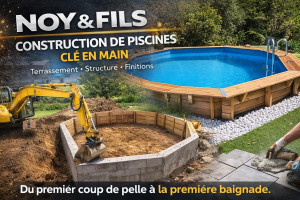 Photo de galerie - Construction de piscine clé en main comprenant le terrassement, le montage de la structure et les finitions.