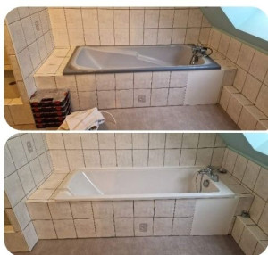 Photo de galerie - Remplacement et adaptation d'une nouvelle baignoire sans toucher au carrelage. 