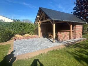 Photo de galerie - Pose de pavé bleu gris 