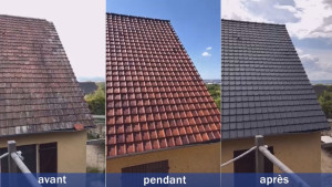 Photo de galerie - Nettoyage toiture, traitement et application résine coloré 