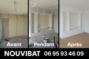 Photo de galerie - Création de décoration en placo pour tv et rangement 