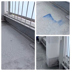 Photo de galerie - Nettoyage d’un balcon qui avait des traces de peinture avec un produit biodégradable non acide. Démarcation de l’ efficacité de mon produit.