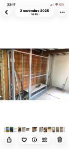 Photo de galerie - Montage ossature pour mur de rangement plus emplacement TV