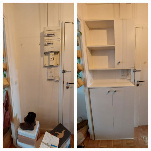 Photo de galerie - Création et pose d'un cache compteur et meuble à chaussures
