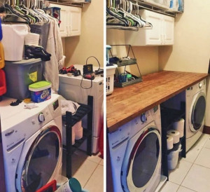 Photo de galerie - 
> Aménagement d’un coin buanderie pratique et bien rangé.
