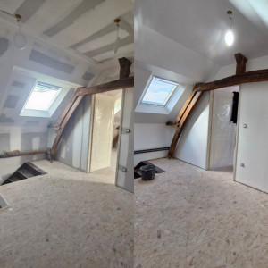 Photo de galerie - Lslation mur intèrieur-Montage plaques de plâtre de peinture