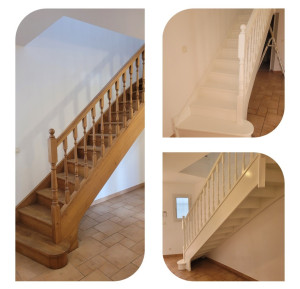 Photo de galerie - Rénovation peinture  blanc glycéro de 12 portes avec un escalier.