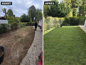 Photo de galerie - Rénovation complète du jardin : préparation du terrain et création d’un beau gazon pour un résultat propre et soigné.