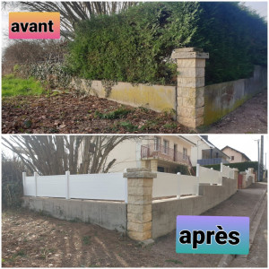 Photo de galerie - Abattage de la haie avec remplacement par clôture Pvc