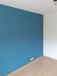 Photo de galerie - Peinture complète d une chambre avec une tête de lit de couleur.