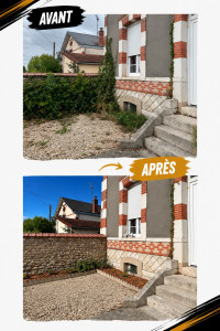 Photo de galerie - Remise en état complète d’un espace extérieur : désherbage, débroussaillage, nettoyage et évacuation des végétaux pour retrouver un terrain propre et dégagé.
