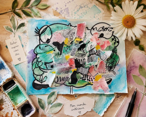 Photo de galerie - Exercice sur le lâcher prise 
Gribouille , trace avec ta main avec un stylo tout ce qui te préoccupe.
Et lâche jusqu'à ce que la situation lâche corporellement en toi .
Et accueille l'état , dessine le .

medium 
aquarelle 
feutre 

