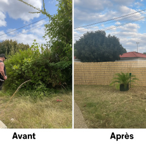 Photo de galerie - Pose de canisse sur clôture et débroussaillage 