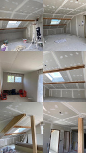 Photo de galerie - Rénovation complète d’une maison : plafond rampant, portes, cloisons, doublage, installation de Geberit, joints, peinture… Travaux réalisés de A à Z avec soin et professionnalisme.