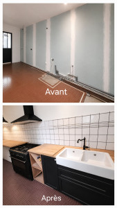 Photo de galerie - Montage de meubles cuisine, pose de la crédence et peinture des murs et du plafond