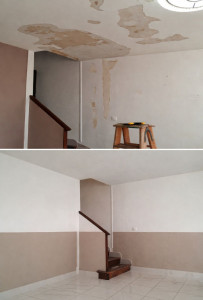 Photo de galerie - Avant / Après rénovation d'un salon 

Rénovation et remise en état suite à un dégât des eaux .
Reprise des supports, enduit, ponçage, application d’une sous-couche et mise en peinture.
Séparation des teintes réalisée avec une finition soignée.