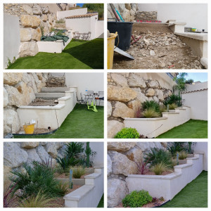 Photo de galerie - Aménagement d'une jardinière : nettoyage, travail du sol, apport de terre végétale, plantations d'essences exotiques, pose d'un arrosage gouttes à gouttes-secteur aramon 30. 