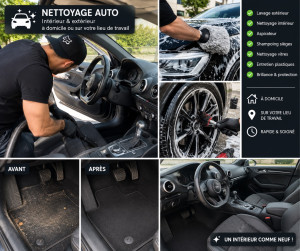 Photo de galerie - Nettoyage intérieur et extérieur de votre véhicule : aspiration, nettoyage des plastiques, vitres, tapis, sièges et lavage extérieur. Travail soigné et minutieux, à domicile ou sur votre lieu de travail.