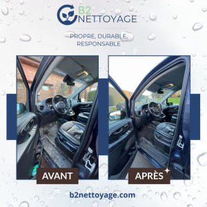 Photo de galerie - Avant/après d'un nettoyage intérieur de véhicule de chantier