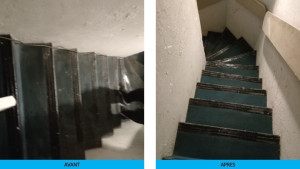 Photo de galerie - Moquette remise en état après chantier de construction. Nettoyage avec une shampouineuse