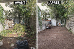Photo de galerie - Avant/Après coupe de branche, évacuation déchets verts, égalisation terrain 