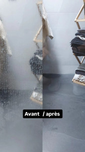 Photo de galerie - Avant apres vitre de douche avec calcaire 