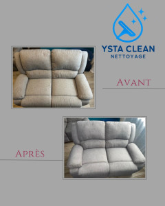 Photo de galerie - Nettoyage canapé tissu – Avant / Après  Prestation de nettoyage professionnel sur canapé en tissu. Élimination des taches, saletés incrustées .