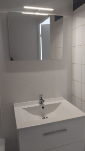 Photo de galerie - Pose meuble sdb complet avec raccordement eau et évacuation 