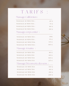 Photo de galerie - Tarifs massage bien être ( plusieurs formules ) 