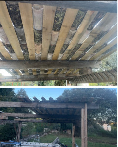 Photo de galerie - Montage et couverture d'un appentis avec matériaux de récupération à la demande de la personne (structure bois/ couverture tuiles canals traditionnelles)