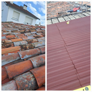 Photo de galerie - Rénovation toiture pose de flexotuile pour éviter les fuite 

et repose des encienne tuiles