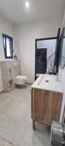 Photo de galerie - Pose WC suspendu, douchette et meuble vasque 