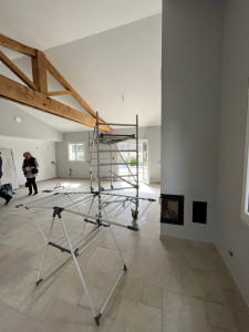Photo de galerie - -Réalisation plafond rampant , doublage et cloison & joint en 3 passes & peinture  