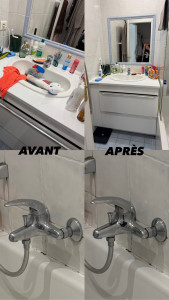 Photo de galerie - Résultat après intervention Azure Prestige.  Nettoyage minutieux, suppression des traces de calcaire et finitions soignées pour redonner éclat et propreté à la salle de bain.