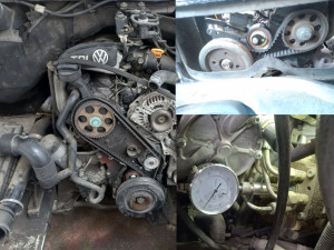 Photo de galerie - Remplacement kit distribution complet Volkswagen lt 28 2.5tdi. 
remplacement des 2 courroies et galets (distribution et pompe injection), remplacement pompe à eau et réglage de l'avance de la pompe suite casse précédente courroie.