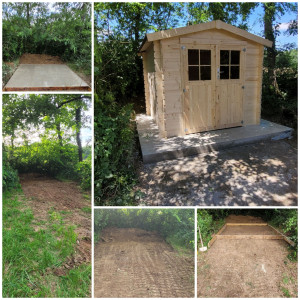 Photo de galerie - Création d'une dalle et montage d'une cabane de jardin en bois