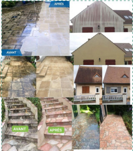 Photo de galerie - Nettoyage demoussage de toiture et traitement de dallage et escalier et façade 