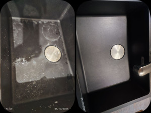 Photo de galerie - Nettoyage en profondeur d'un évier incrusté de calcaire et applications d'une protection à l'huile de lin.