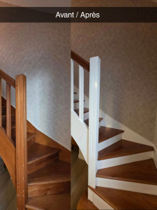 Photo de galerie - Réfection d'un escalier 
( ponçage - vitrification - mise en peinture)